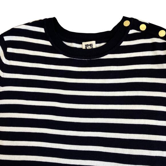 Anne Klein Sz 2X Nautical Striped Fine-knit Sweater W Gold Buttons Navy White - Picture 2 of 16